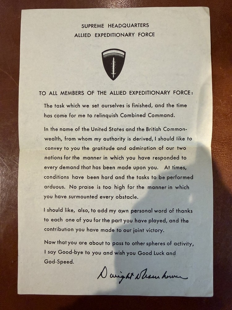 Original Allied Headquarters Document Dwight Eisenhower SHAEF Orders WW2 German