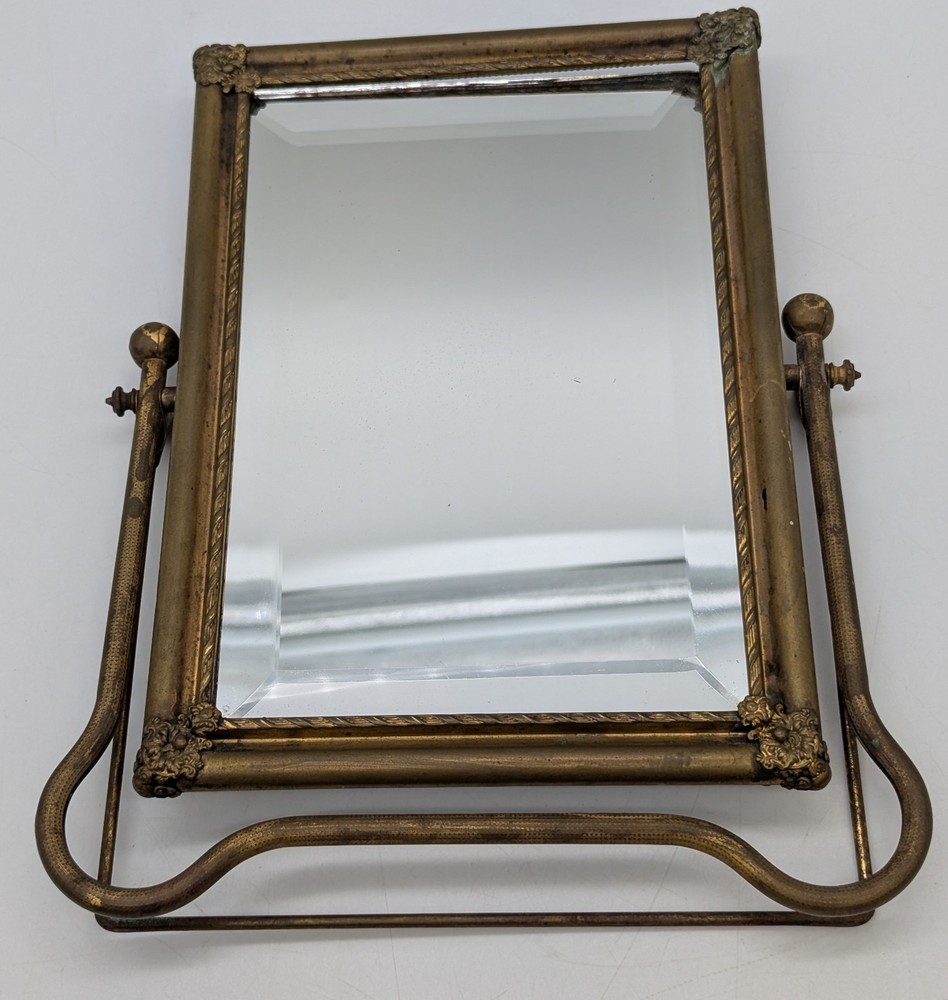 Brass Vanity Shaving Dresser Mirror Rectangular Tilting Beveled Easel Folding