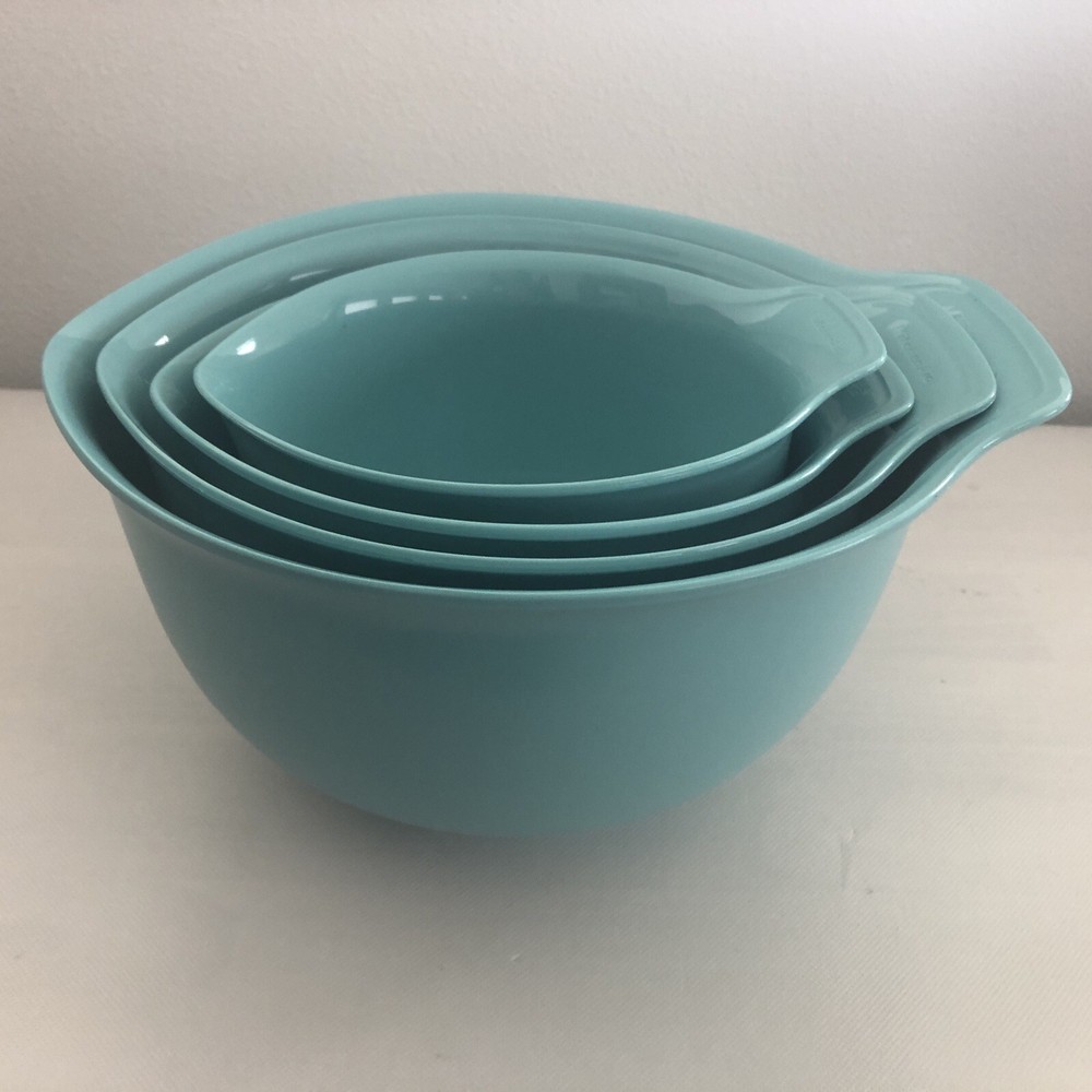 New KitchenAid 4 Mixing Bowls and Strainer - Aqua Sky HAQA