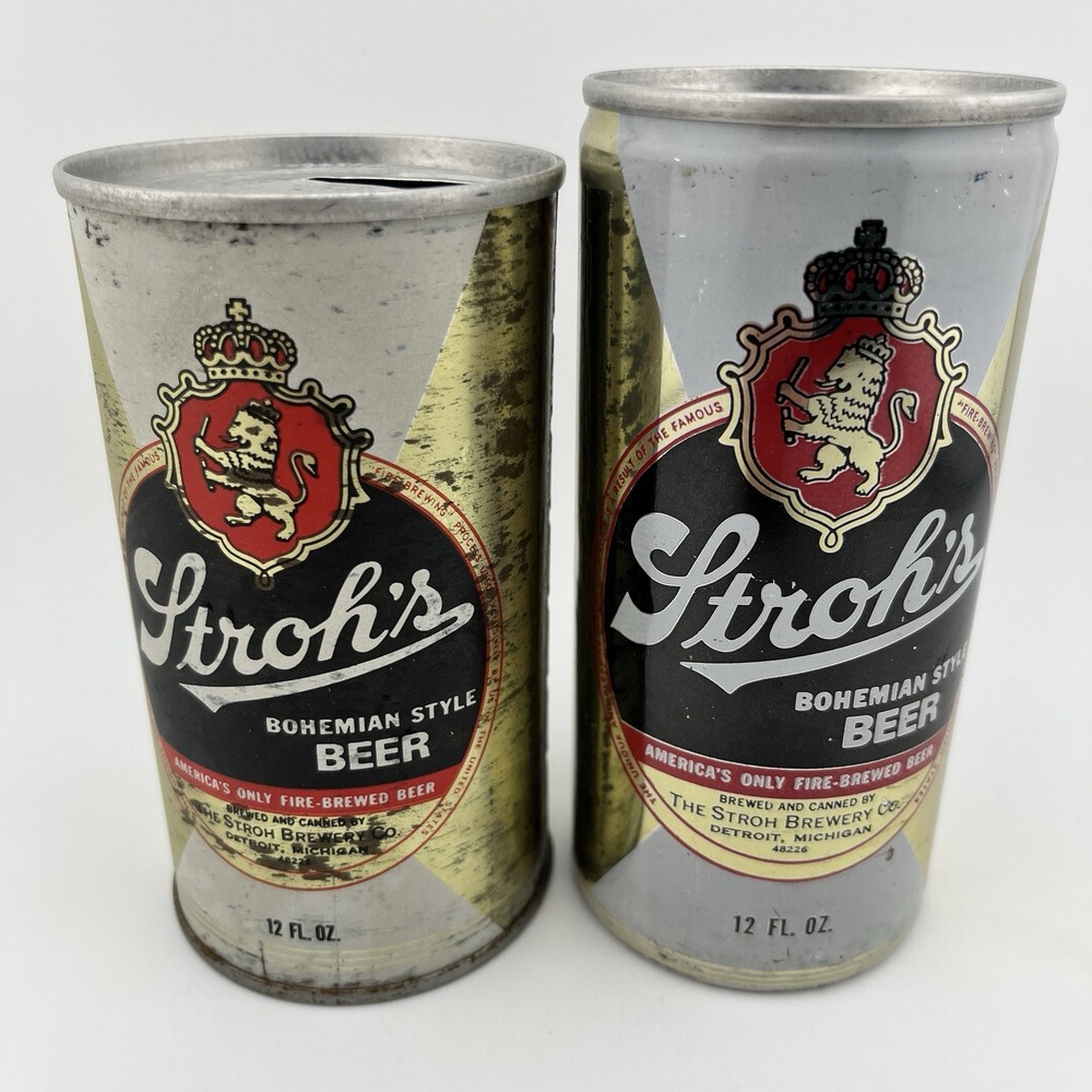 VINTAGE STROH'S BOHEMIAN STYLE PULL- TAB 12 OZ. EMPTY BEER CANS