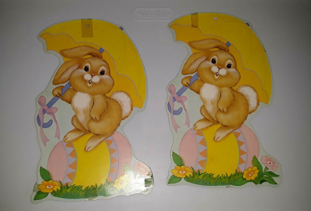 2 Die-Cut Easter Bunny Rabbit Decoration Double Side Egg Vintage LQ