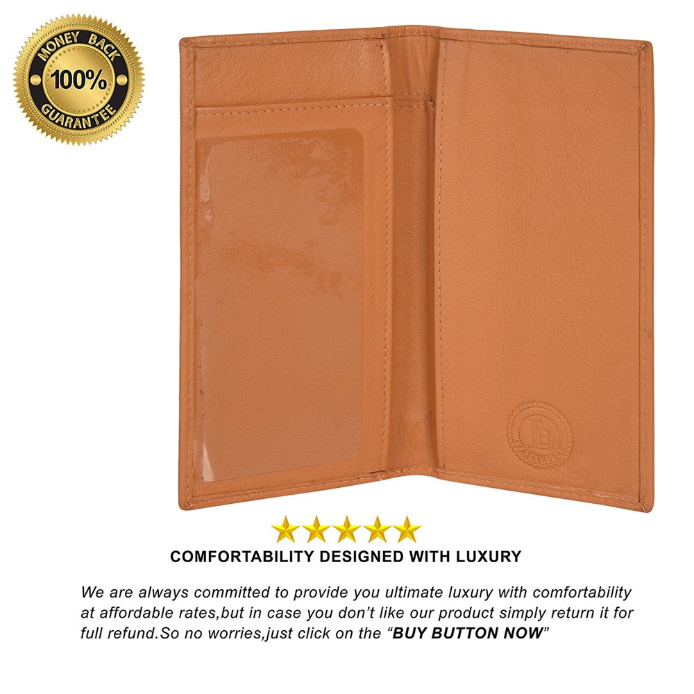 Leatherboss Genuine Leather Basic RFID Checkbook Cover with ID Slot, Tan