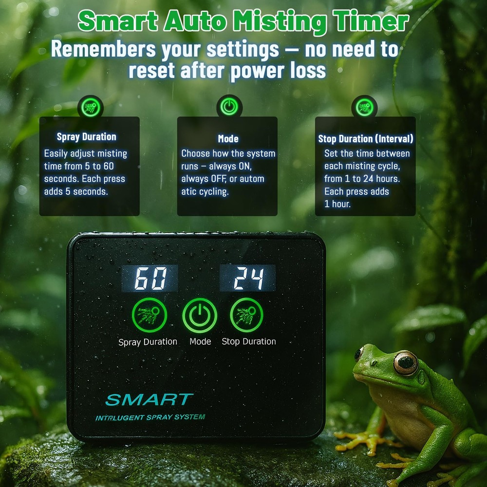 Reptile Mister Automatic Misting System Humidifier w/ Smart Timing Controller