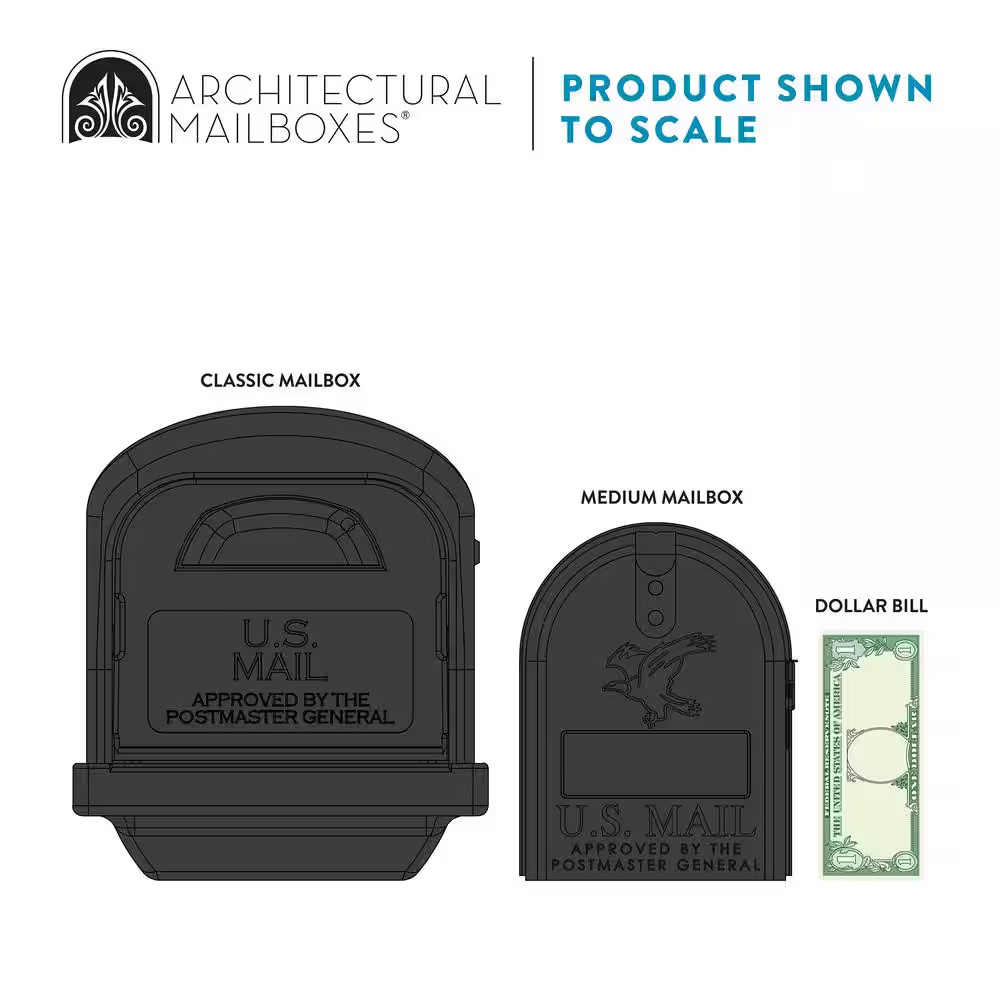 Classic Black, Medium, Plastic, All-In-One Mailbox and Post Combo