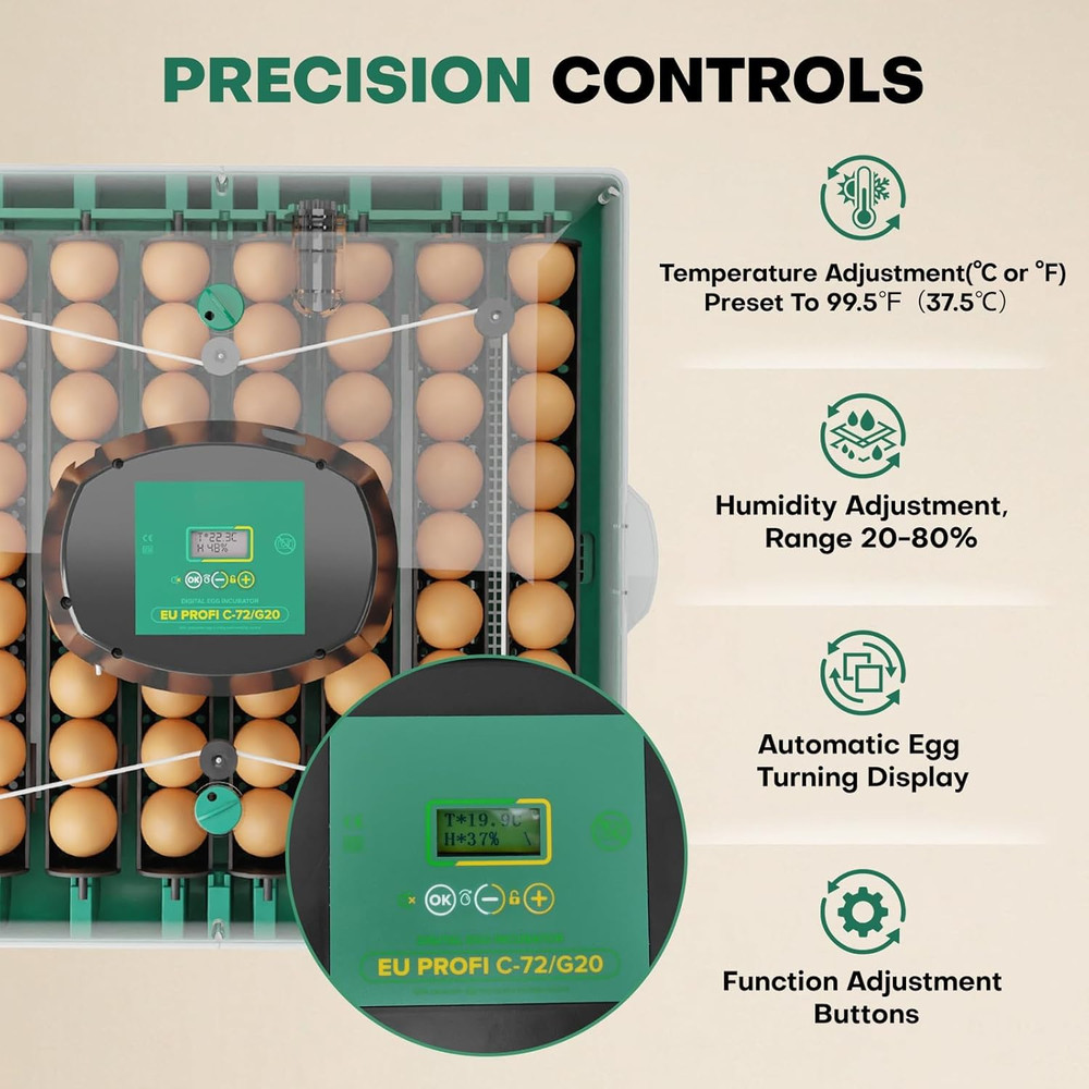 Incubators for Hatching Eggs, 72 Eggs Hatching Incubator with Automatic Egg Turn