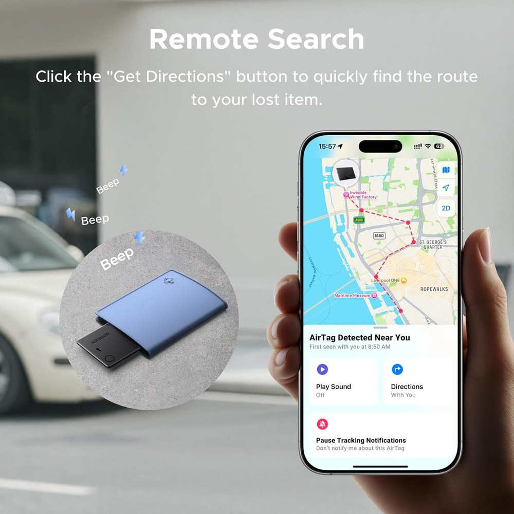 UGREEN Finetrack Slim Wallet Tracker Card (Ios Only), Bluetooth Air Tracker Tags