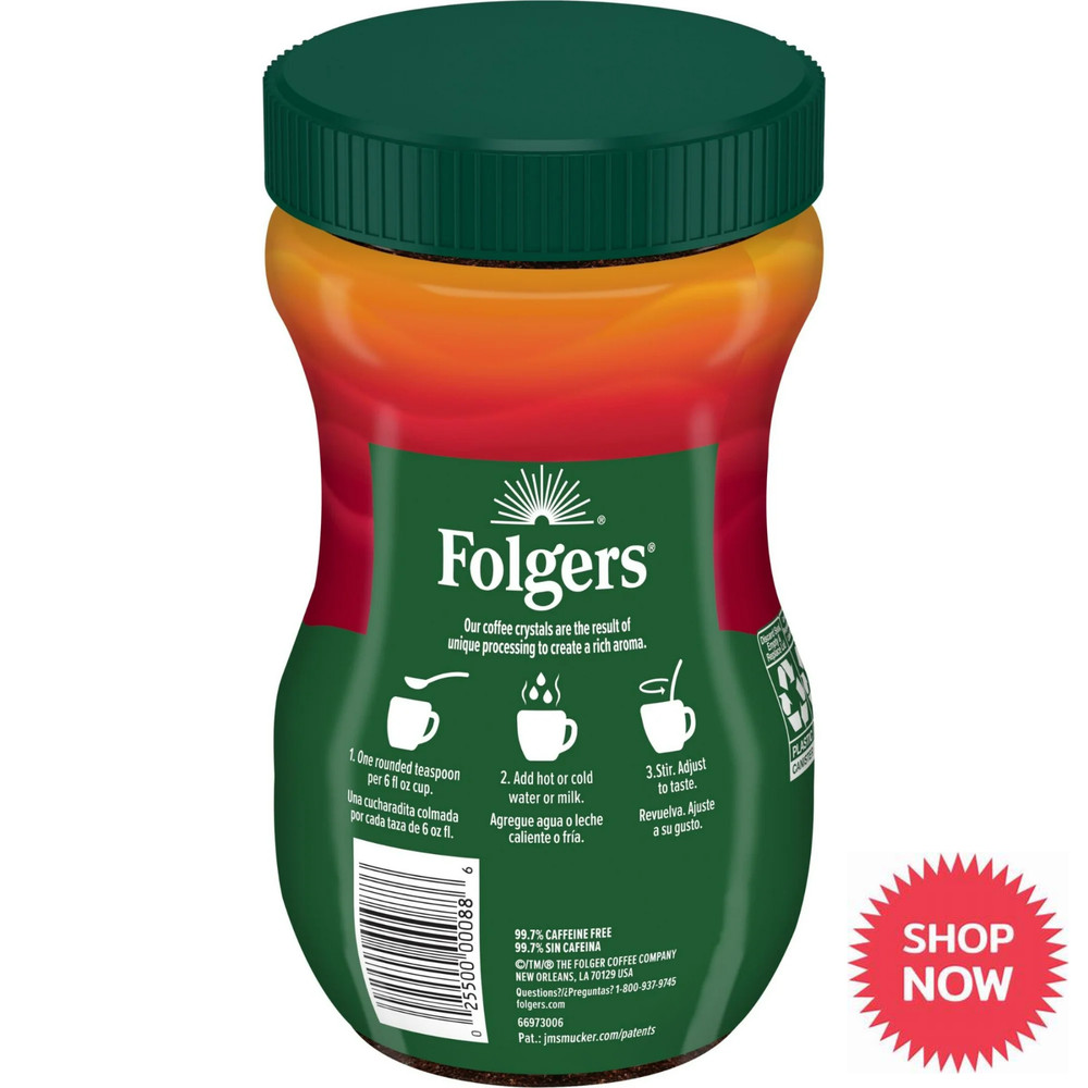 Folgers Classic Decaf Instant Coffee, 8 oz Jar