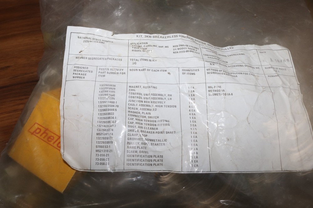 NOS USGI 3KW MEP generator 4A032 6 HP mil std engine breakerless ignition kit