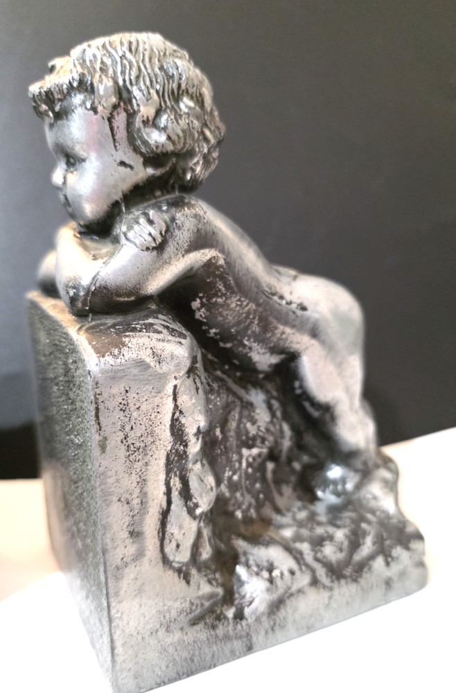 Gatco Cherub Bookends Solid Brass Silver Tone 6" Tall