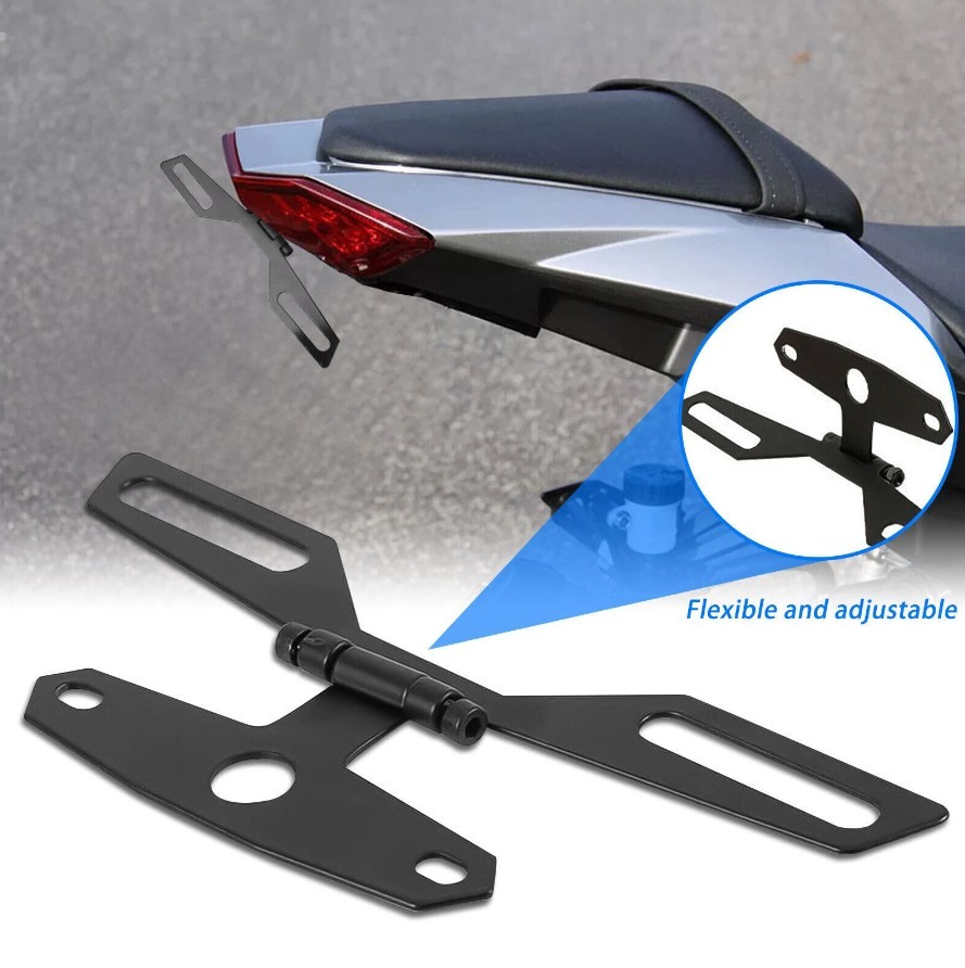 Adjustable Motorcycle Folding License Plate Holder with Tail Light Bracket DE