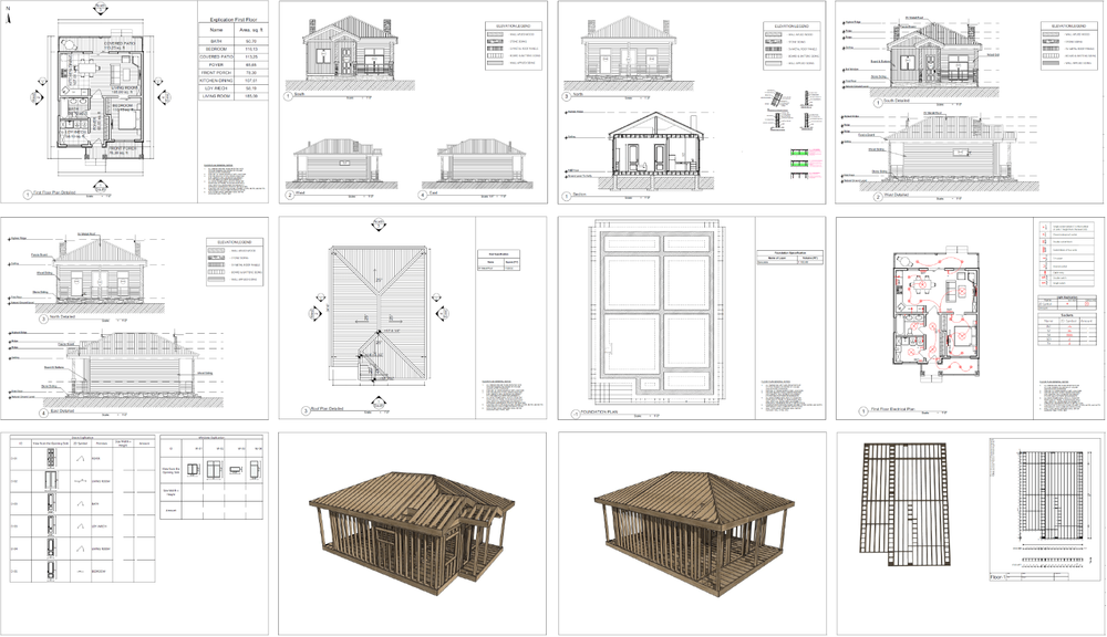 Charming Tiny House 1 Bed, 1 Bath, 583SF Architectural Build Plans PDF Download