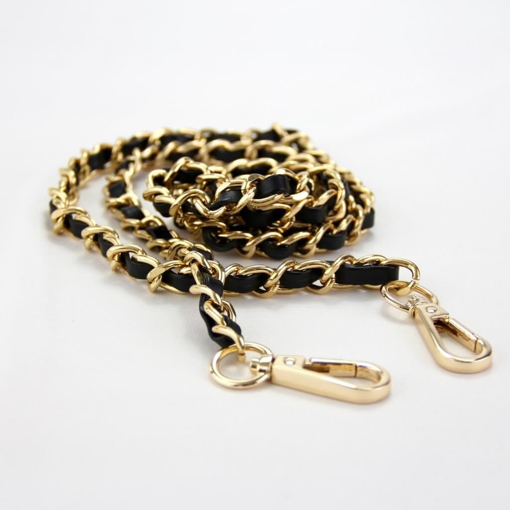 Inline Leather Chain Strap (Black) | Cotton Raffia