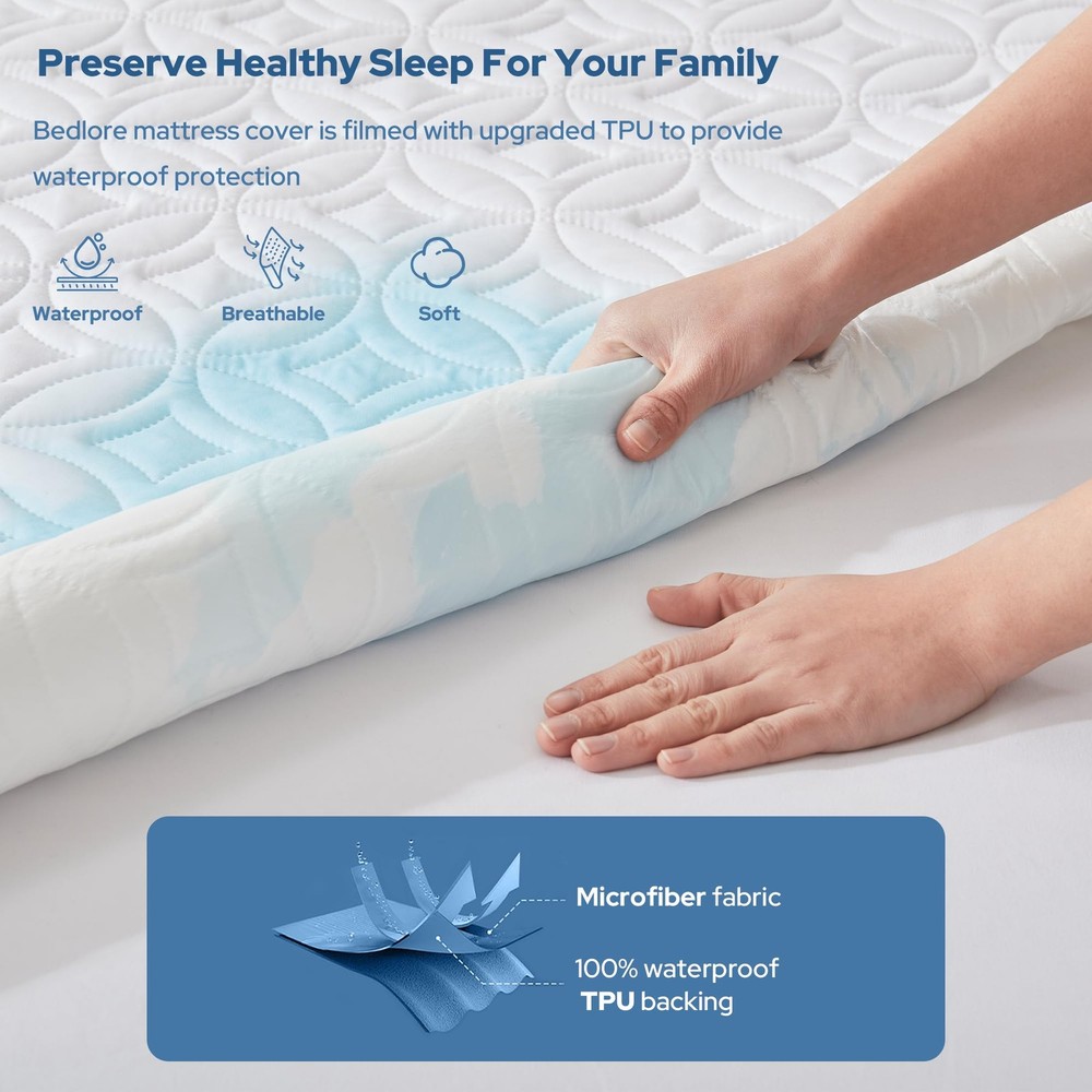 BEDLORE Waterproof Mattress Protector, Queen Size Noiseless Mattress Pad with...