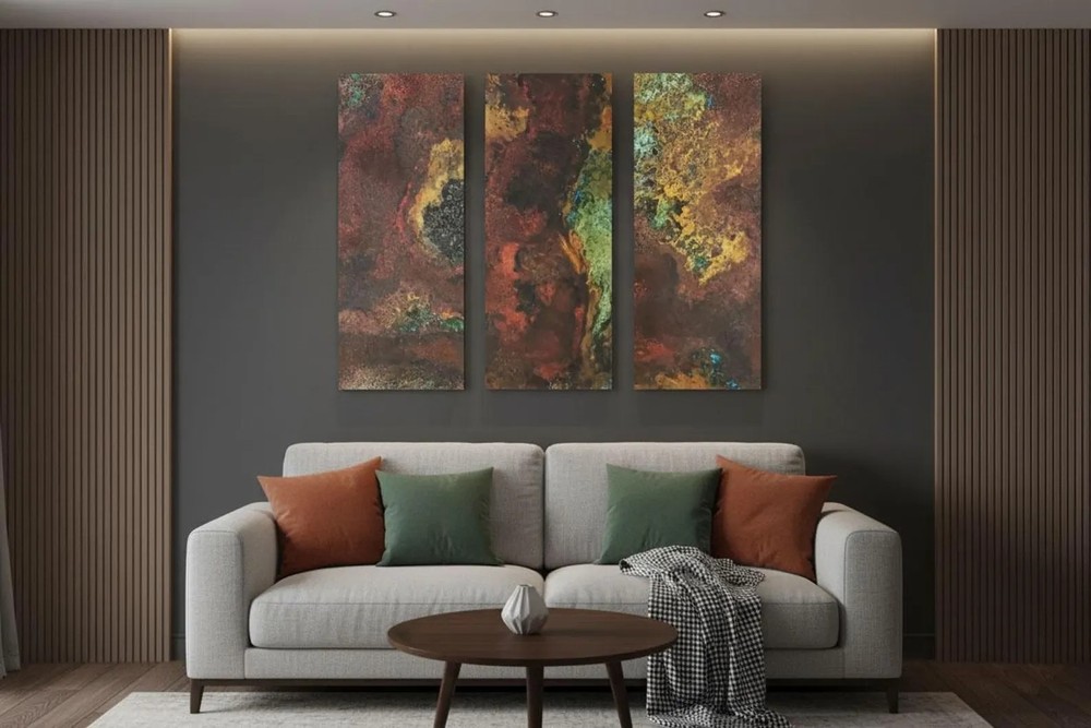 Real Copper Wall Art – 3 Panel Metal Artwork Modern Abstract Triptych –