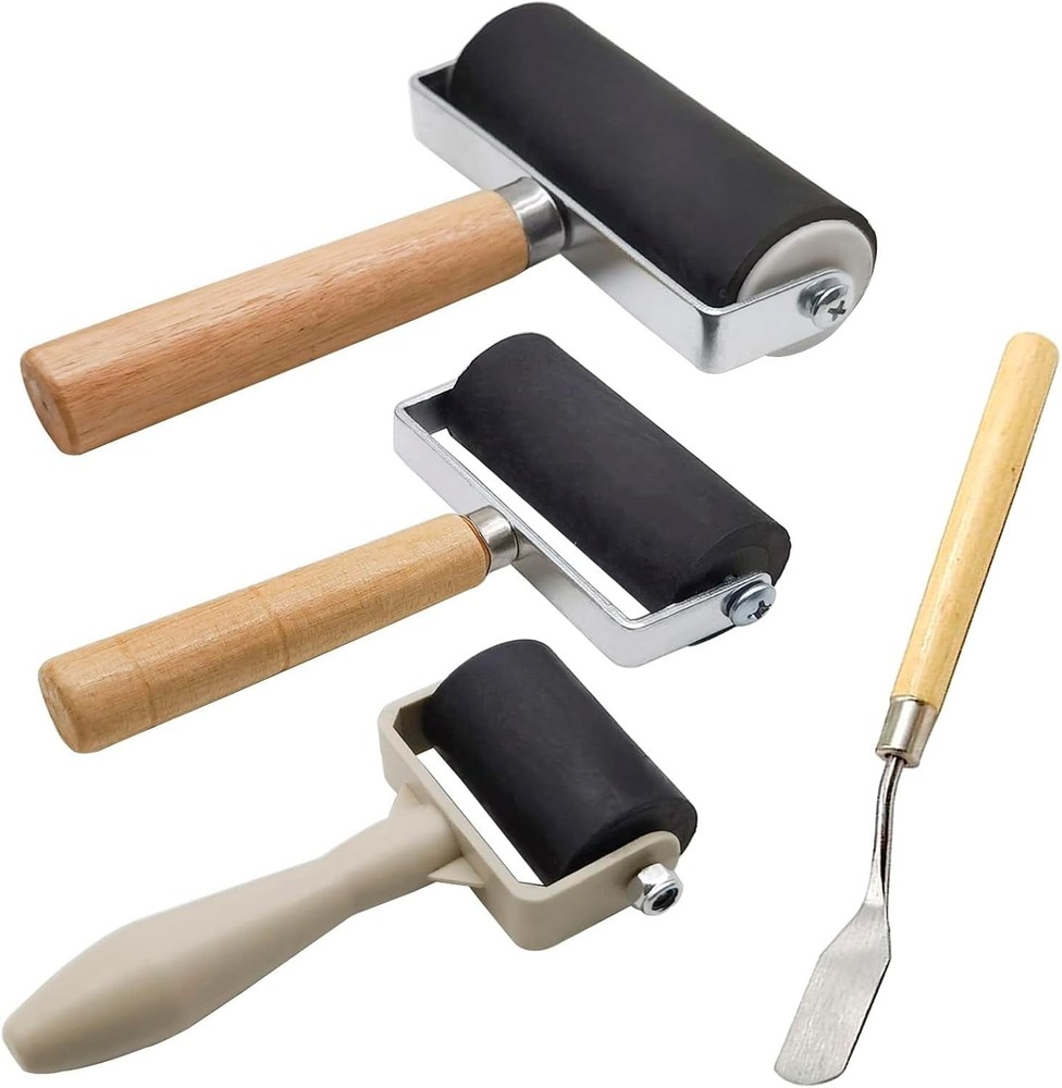 4 Pack Rubber Roller - Brayer Rollers with 3 Size for Crafting Brayer Rollers...