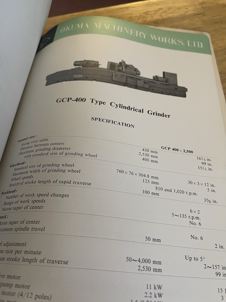 Okuma Machinery Works Specification Catalog,various lathes