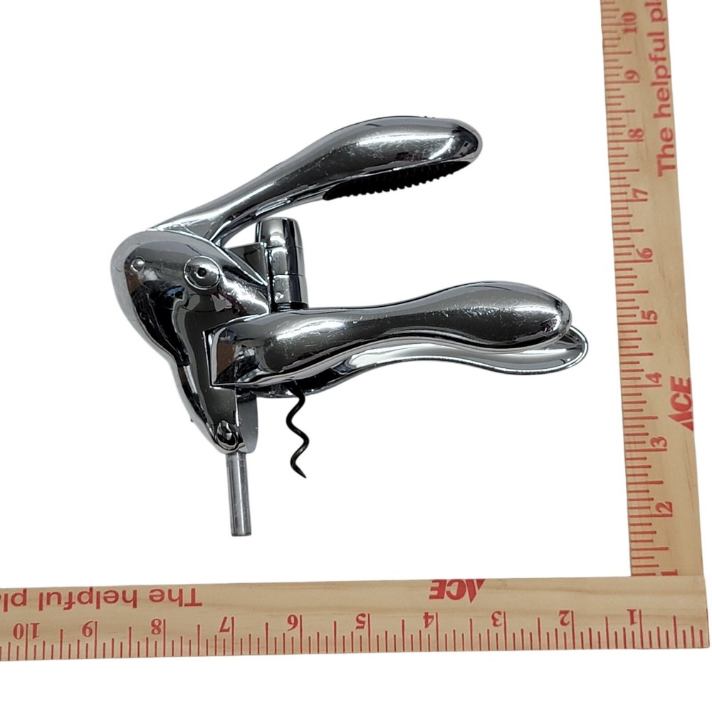 Metrokane Rabbit Vertical Corkscrew Silver Chrome Wine Opener Lever Tool