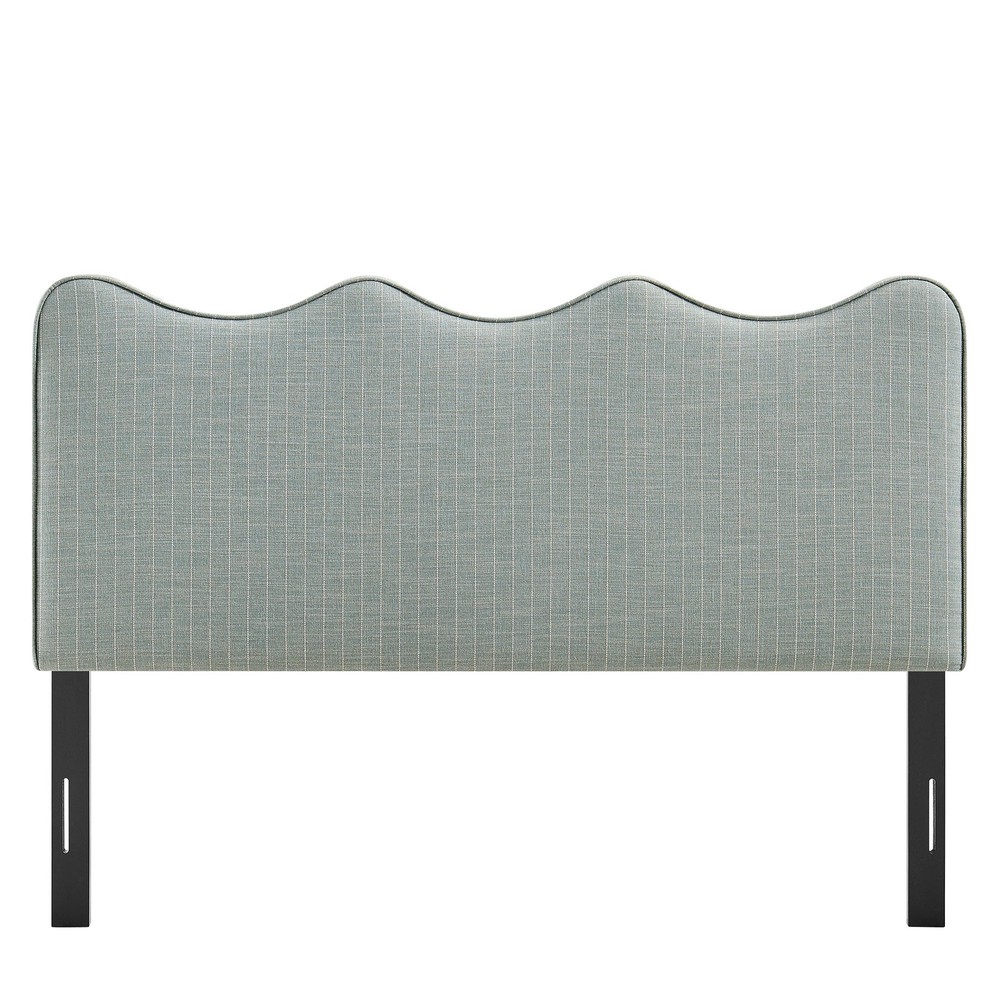 Athena Striped Fabric Upholstered Full Size Headboard in Spa Blue Stripe