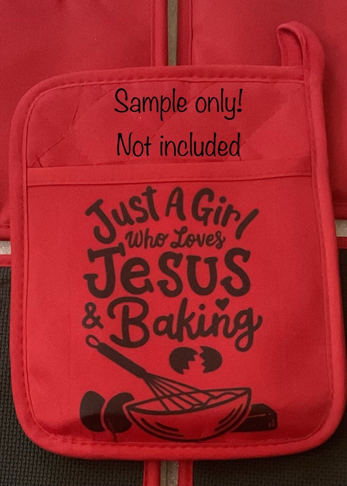 4-RED Pocket Pot Holders With Black Foam Rubber Coated Backing 100% Polyester.