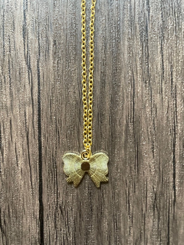 Handmade Dark Pink Bow Charm Necklace