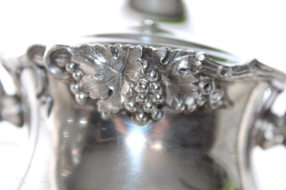 Antique Silverplate Teapot Creamer & Sugar EG Webster Silver Co Grape Pattern