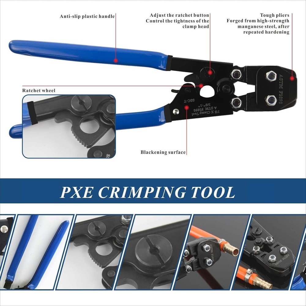 Universal PEX Clamp Cinch & Crimping Tool with Pipe Cutter