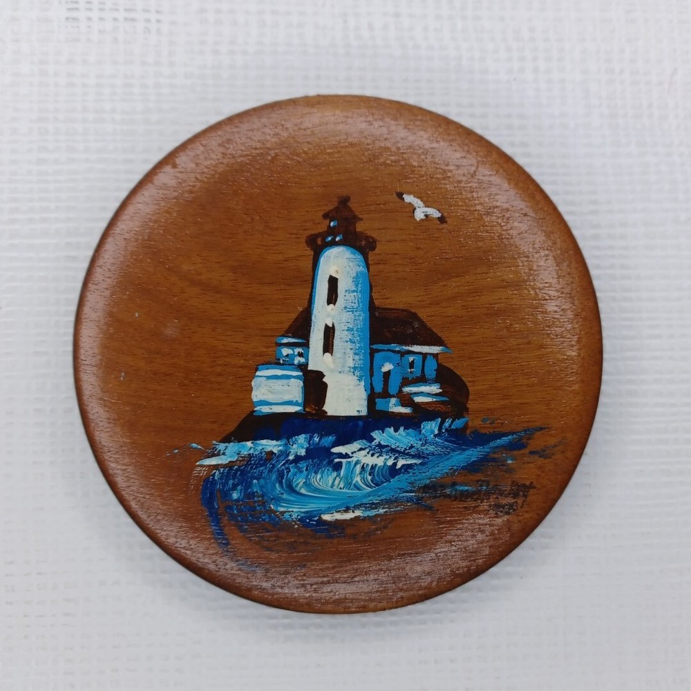 Lighthouse Hand Painted 3" Wood Round