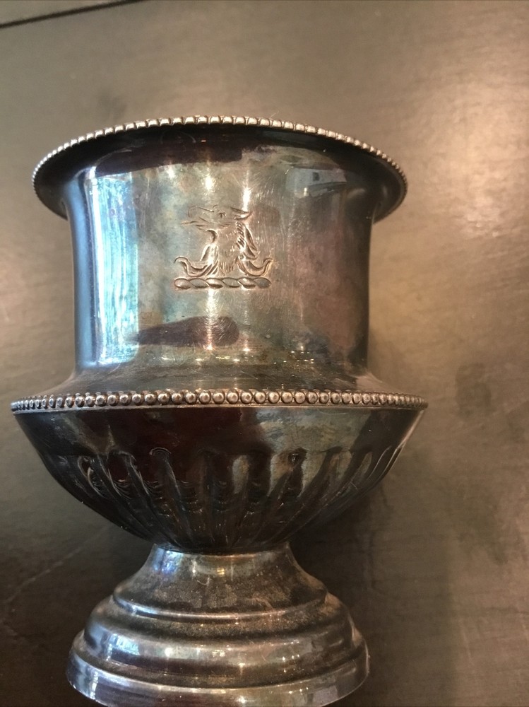 Antique Engraved Phoenix Bird Silverplate Egg Cup Hallmark 44DD