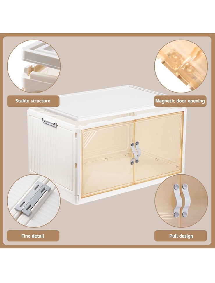 3 Pack - Collapsible Storage Cabinet - Foldable Storage Bins with Doors - 96 QT