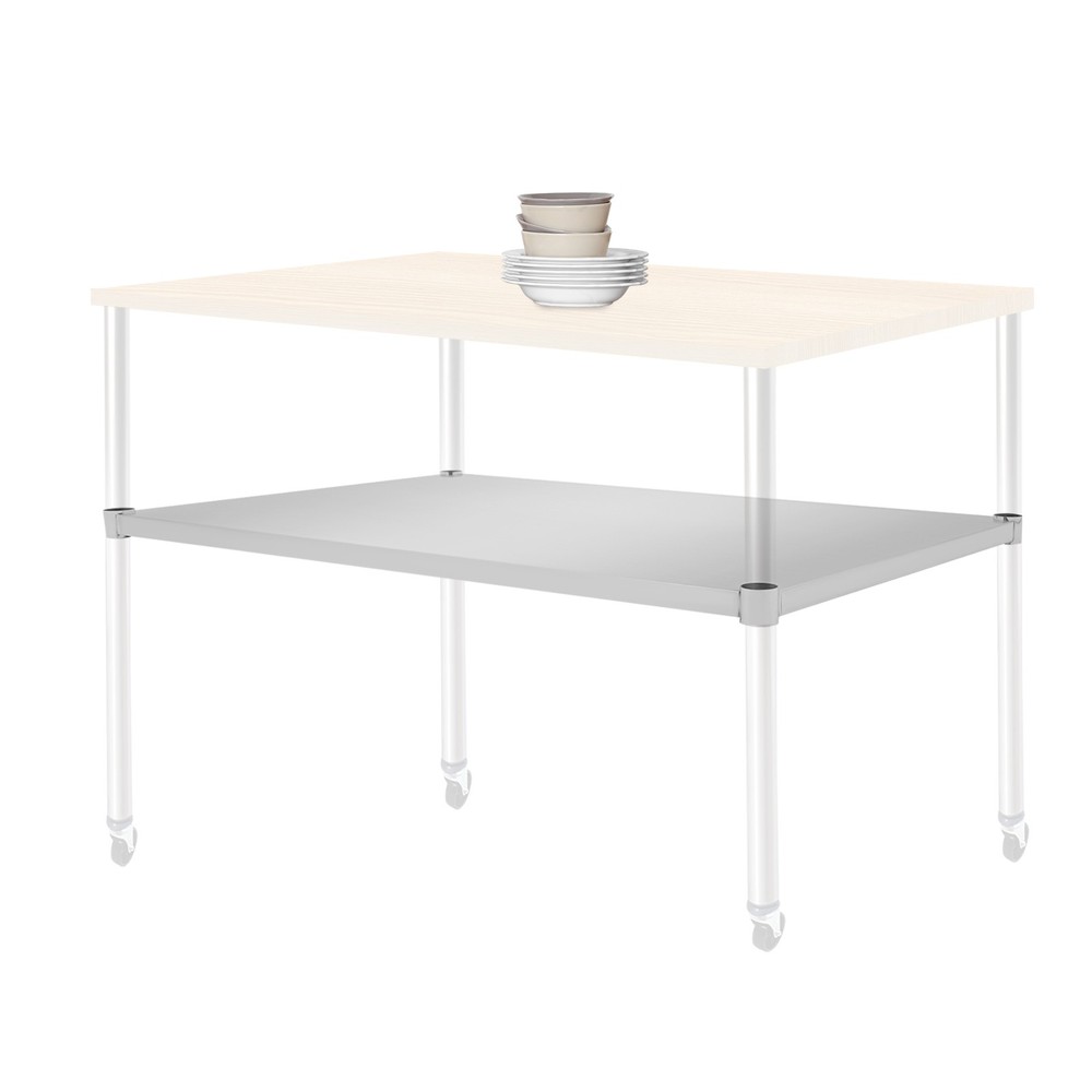 Silver Rectangular Stainless Steel Table Adjustable Lower Shelf for Work Tables