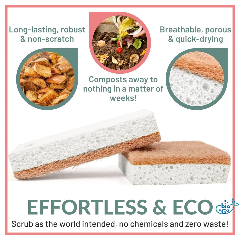 bioGo White 12 Pack Biodegradable Kitchen Sponge - Eco-Friendly, Compostable,...