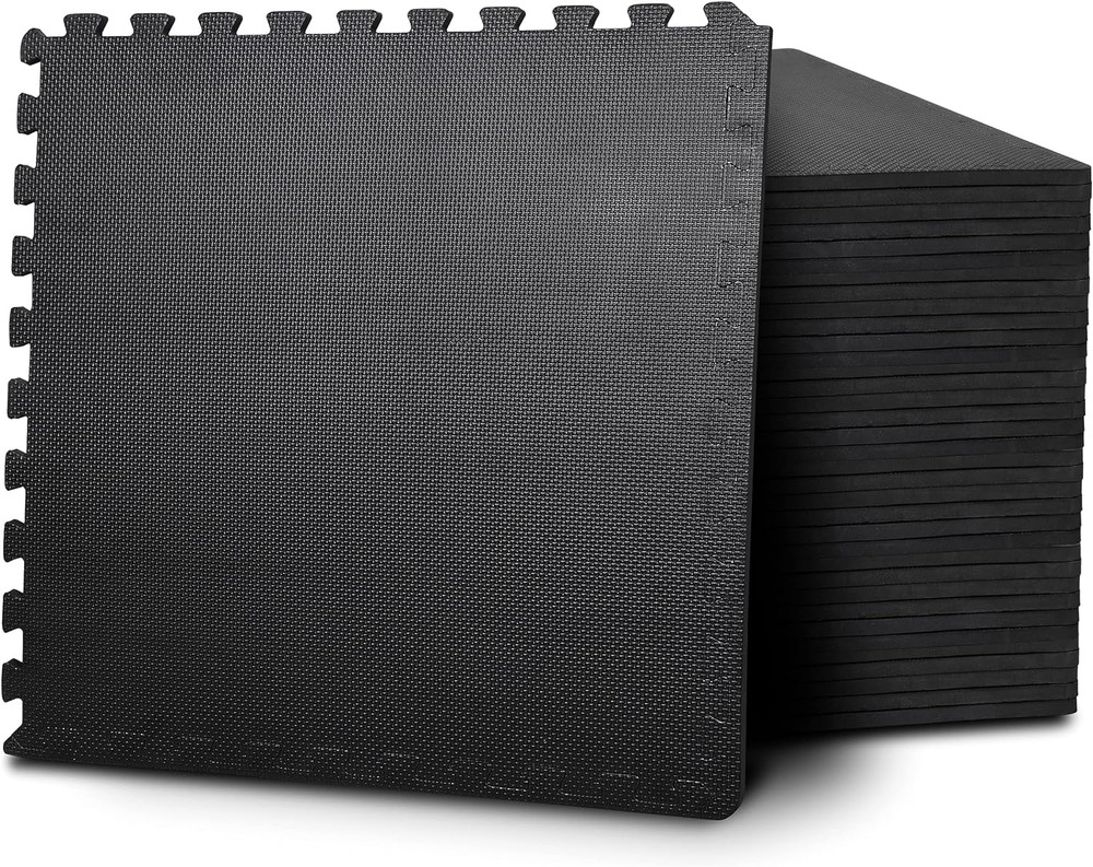 Puzzle Exercise Mat Interlocking Exercise Foam Mats Gym Black 6/12/24/36/48 Tile