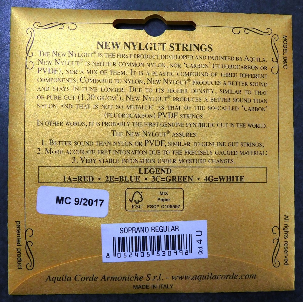 Aquila Soprano Ukulele String Set - G-C-A-E Color Coded