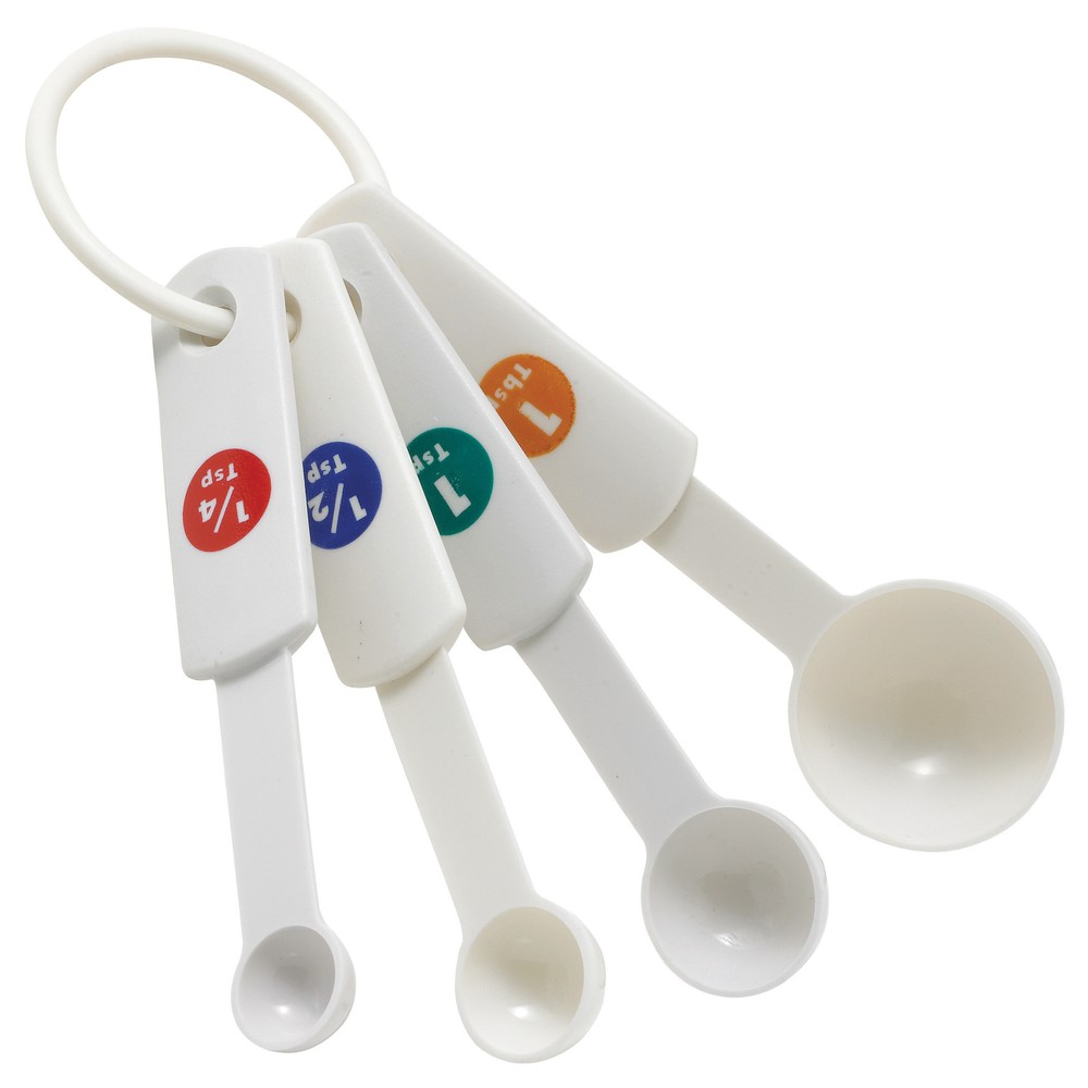 Measuring Spoon Set, 4-piece, White, Plastic (12 Set)