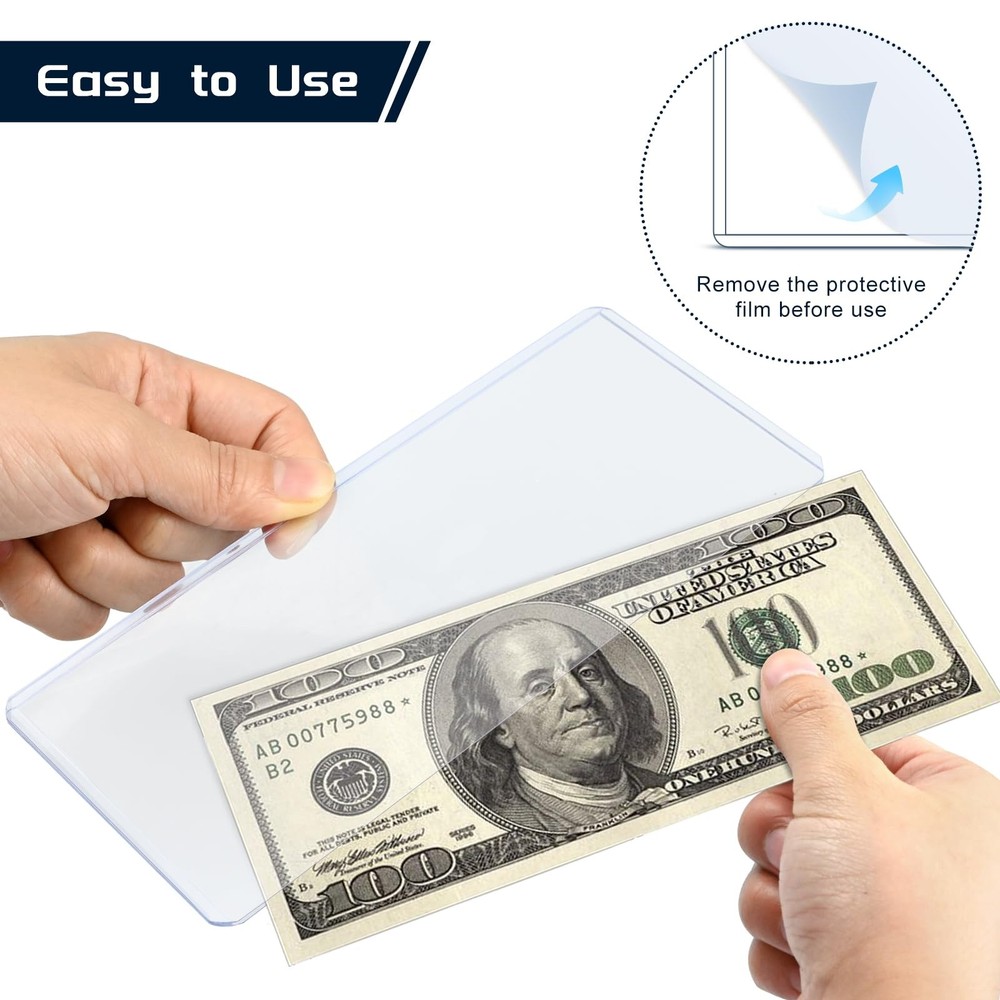 15 Pack Hard Plastic Clear Money Holders Dollar Bill 15Pack