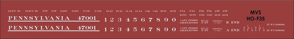 PRR F35 Flatcar Decals