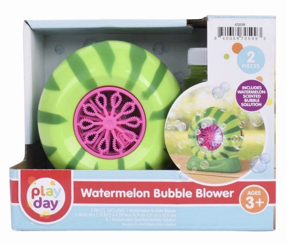 Play Day Watermelon Bubble Blower with 4oz Scented Bubble Solution Age 3+