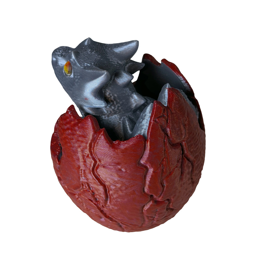 Supportive Solutions Hatchling Dragon Figurine - Medium Silver & Red - New, Hand