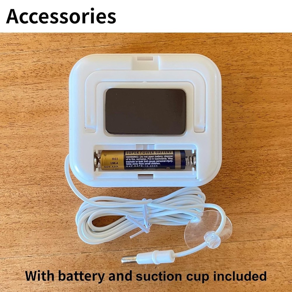 Digital Thermometer with External Sensor for Aquariums & Refrigerators - White