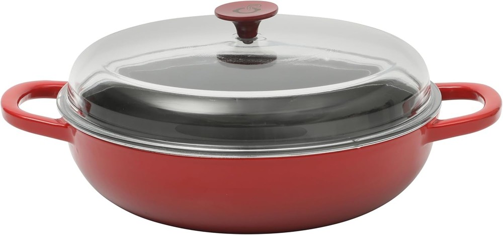 Pot Enameled Cast Iron Braiser W/ Lid 5-Quart Durable Cookware Kitchen