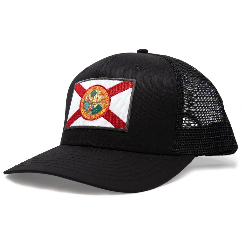 Florida State Flag Hat Adjustable Trucker Cap, Baseball, Snapback (All Black)
