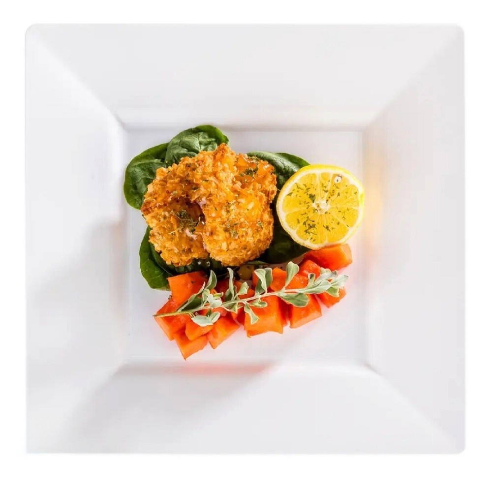 10xSquare Premium Strong Plastic White Dinner Plates (8inch),Reusable