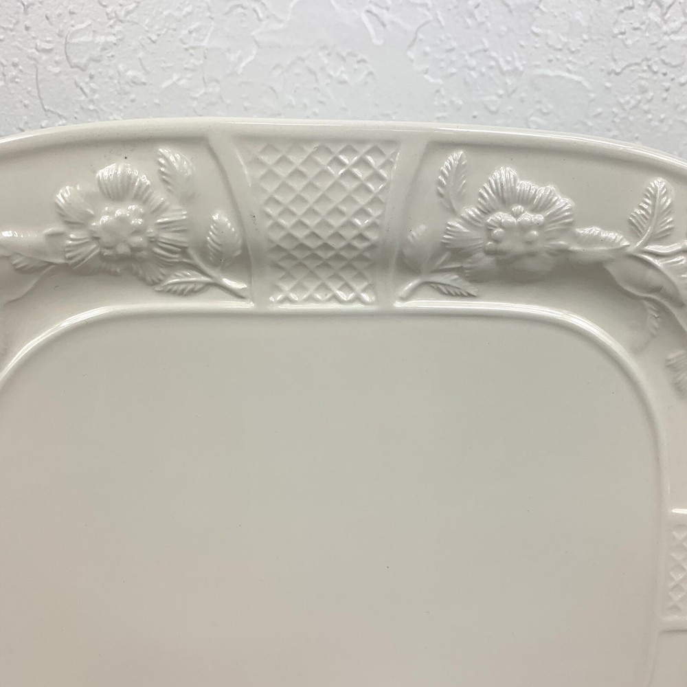Serving Platter Made In Italy Beige Raised Floral Pattern Rectangular 14.5 X 12"