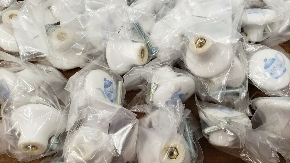 White Ceramic Blue Tea Kettle Drawer Cabinet Knobs / A-26