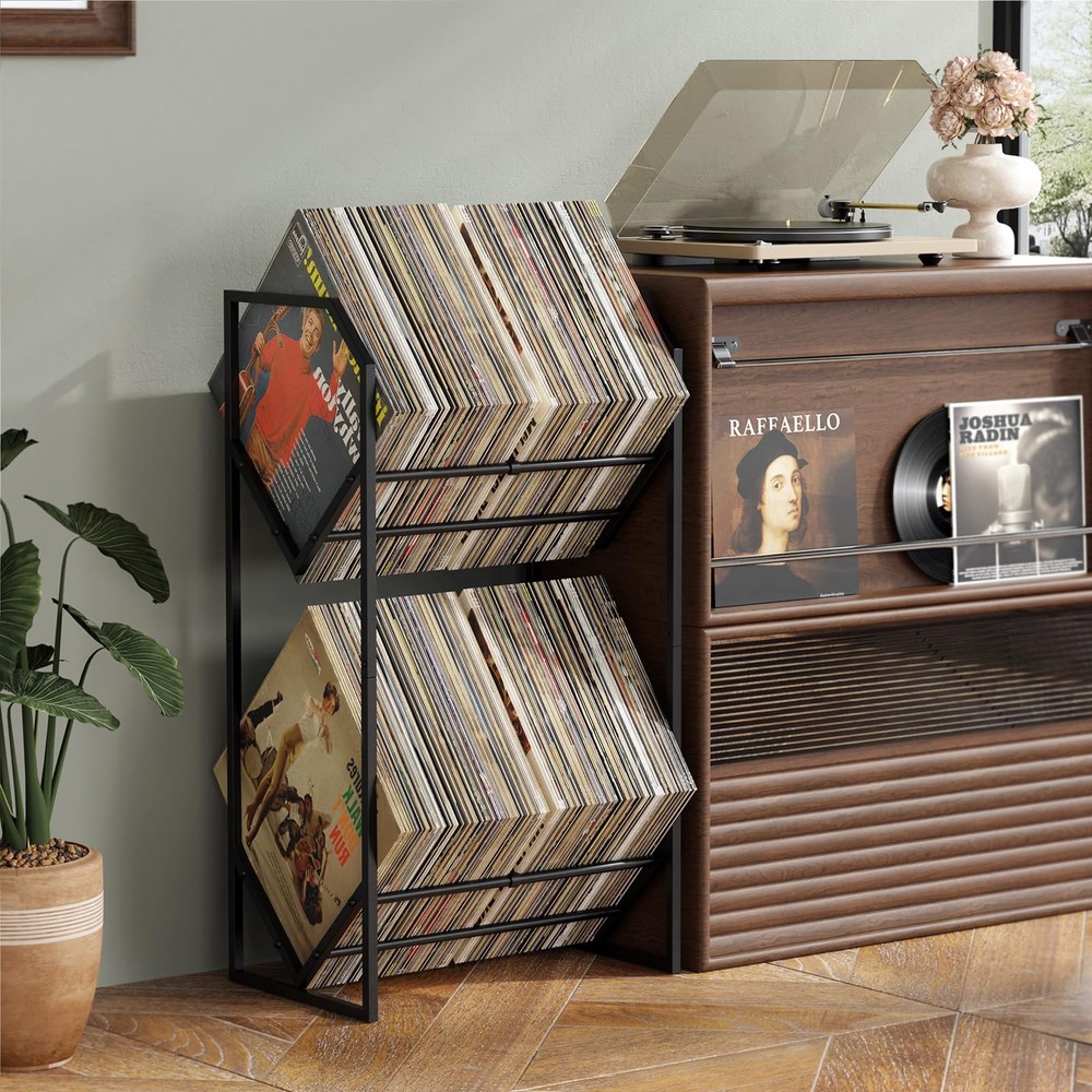PAPAGIFTREE Vinyl Record Storage Rack, 2-Tier 2 Tier, Black