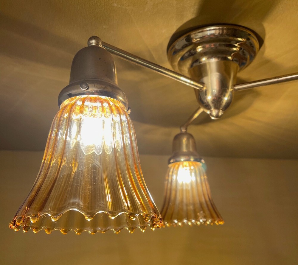 VERY LOW brass ceiling light with Amber Shades
