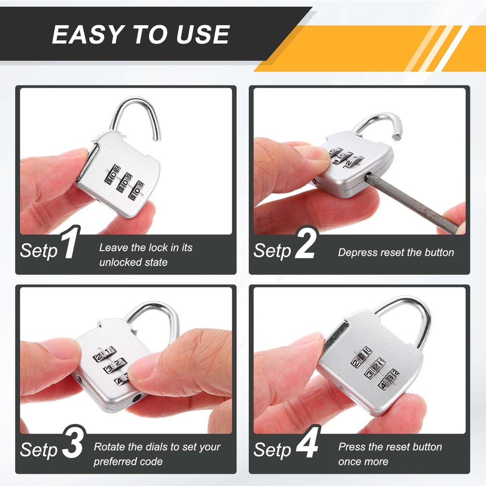 2Pcs Resettable 3 Digit Combination Lock Code Padlock, Silver (47 x 36mm)