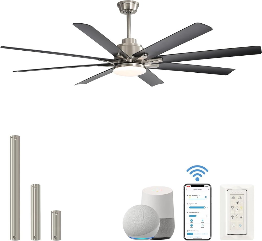 Extra Large 66'' Ceiling Fan & Light APP Remote Control 8-Blades Cooling Modern