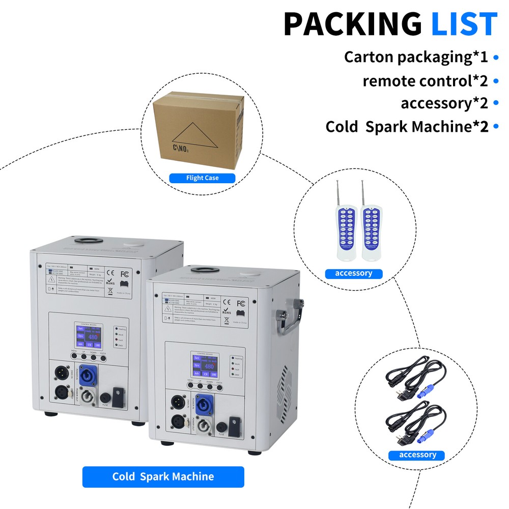 2Pcs Cold Spark Machine 750W Firework Machine DMX512 DJ Stage Effect with Handle