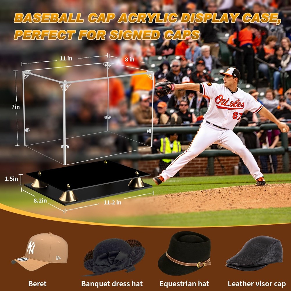 Clear Hat Display Case Ã¢â‚¬â€œ Acrylic Baseball Cap Showcase with Double Bas...